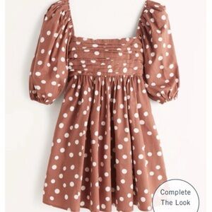 Abercrombie brown white polka dot puff sleeve mini sun dress